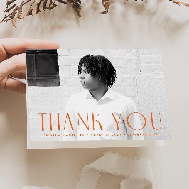 Modern Simplicity Orange Photo Graduation Thank You Card (Creator Uploaded)