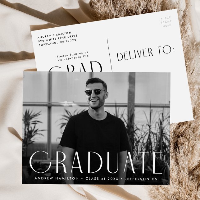 Modern Simplicity Photo Graduation Party Invitation Postcard (Creator Uploaded)