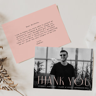 Modern Simplicity Pink Photo Graduation Thank You Card
