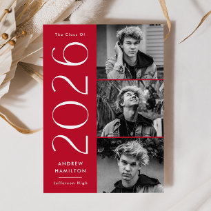 Modern Simplicity Red 3 Photo 2026 Graduation Announcement