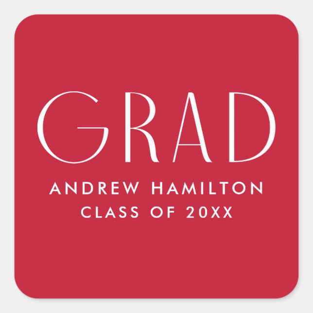 Modern Simplicity Red Graduation Square Sticker (Front)