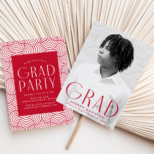 Modern Simplicity Red Photo Graduation Party Invitation