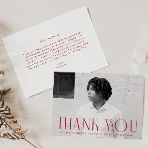 Modern Simplicity Red Photo Graduation Thank You Card