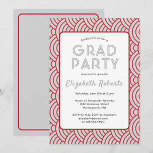 Modern Simplicity Red & Silver Graduation Party Invitation