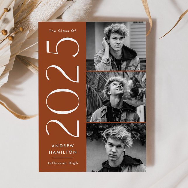 Modern Simplicity Rust 3 Photo 2025 Graduation Announcement (Creator Uploaded)