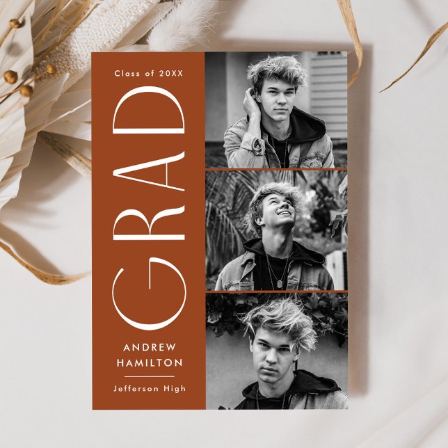 Modern Simplicity Rust 3 Photo Collage Graduation Announcement (Creator Uploaded)