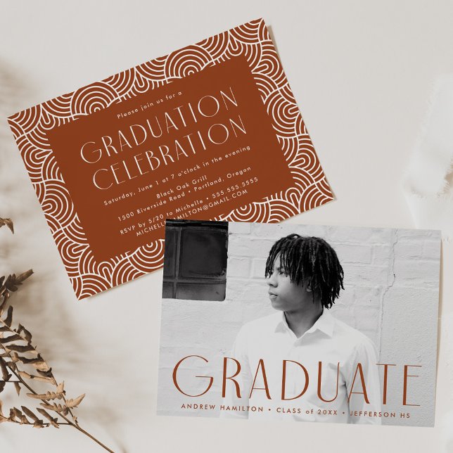 Modern Simplicity Rust Photo Graduation Party Invitation (Creator Uploaded)