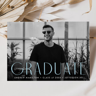 Modern Simplicity Sky Blue Photo Graduation Announcement