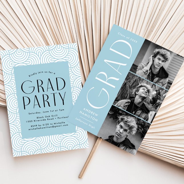 Modern Simplicity Sky Blue Photo Graduation Party Invitation (Creator Uploaded)