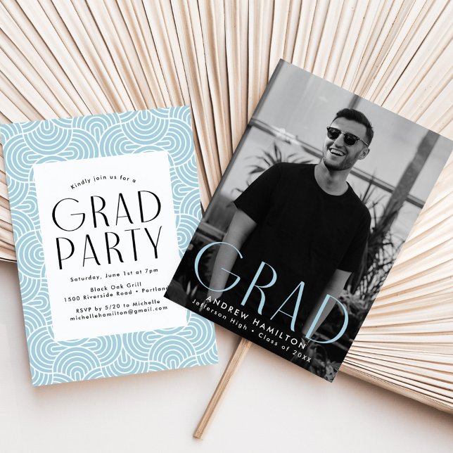 Modern Simplicity Sky Blue Photo Graduation Party Invitation (Creator Uploaded)