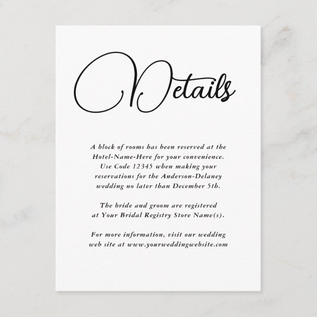 Modern Simplicity Wedding Details Enclosure Card (Front)