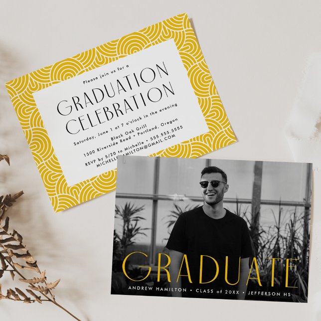 Modern Simplicity Yellow Photo Graduation Party Invitation (Creator Uploaded)