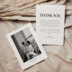 Modern Simplistic Black & White Wedding Photo Thank You Card