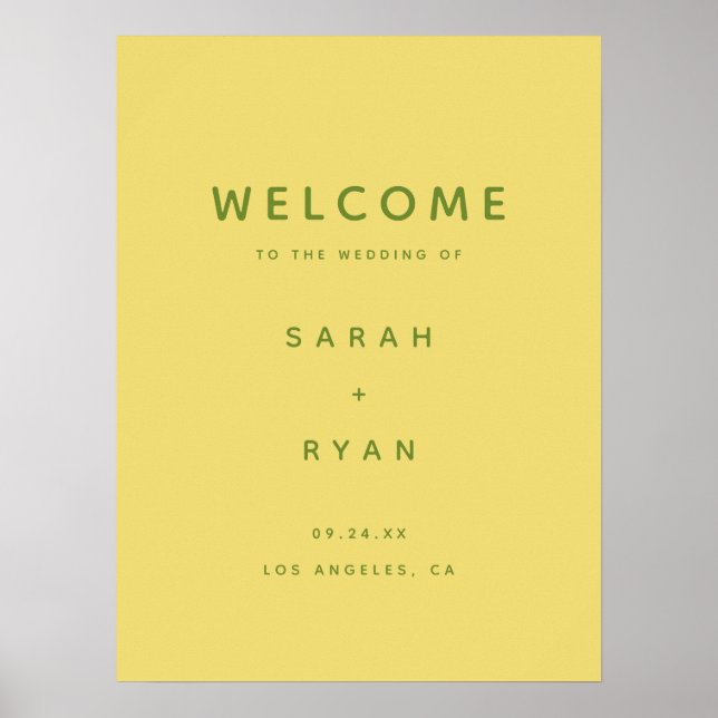 Modern Simplistic Lemon Yellow Wedding Welcome Poster (Front)