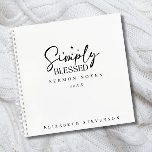 Modern Simply Blessed Black & White Sermon Notes Notebook