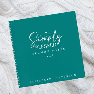 Modern Simply Blessed Bold Teal Blue Sermon Notes Notebook