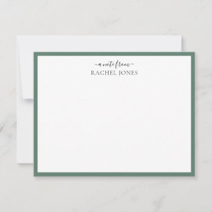 Modern Single Border 'A Note From' Sage Note Card