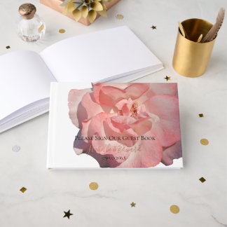Modern Single Coral Rose Floral Wedding Real Foil Guest Book