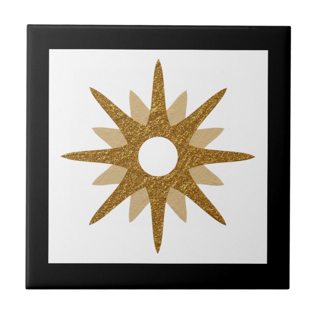 Modern Single Gold Starburst Black Frame Ceramic T Ceramic Tile (Front)