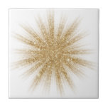 Modern Single Gold Starburst Ceramic Tile<br><div class="desc">Modern design features a single gilttery gold starburst on a white background. Simple, clean modern design. Create your own custom tile by uploading a new image, or use the "message" button to contact the designer for help. To create your own design: 1. Select personalise this template. 2. Replace image 1....</div>
