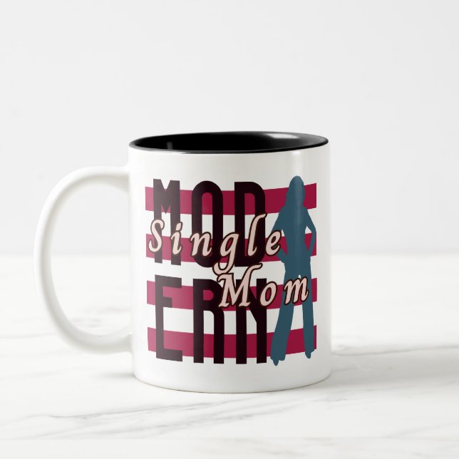 MODERN Single Mum in Retro Stripes Two-Tone Coffee Mug (Left)