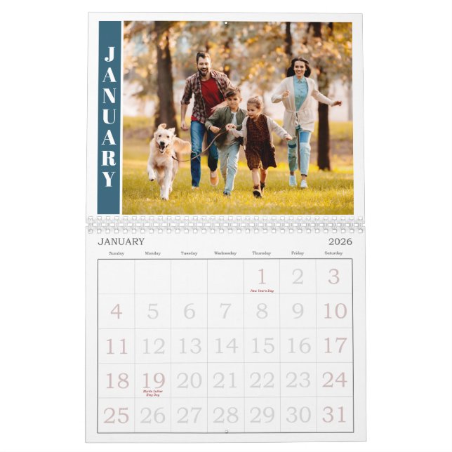 Modern Single Photo Per Month and Collage on Cover Calendar (Jan 2026)