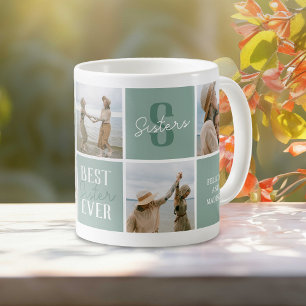 Modern Sister Sibling Photo Collage Green Coffee Mug