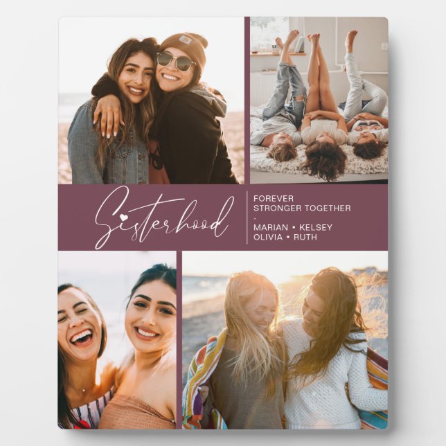 Modern Sisterhood Photo Collage Purple Plaque (Front)