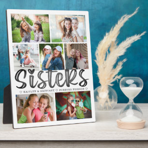 Modern SISTERS 7 Photo Collage White Personalised Plaque