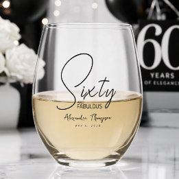 Modern Sixty and Fabulous Bold 60th Birthday Party Stemless Wine Glass