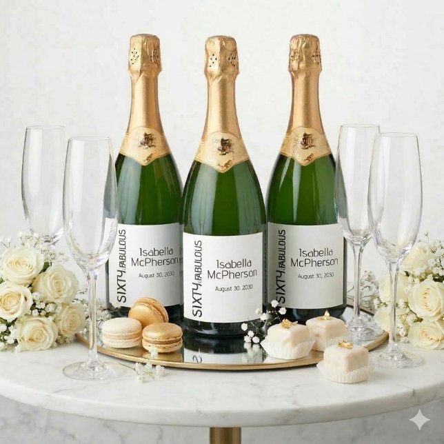 Modern Sixty and Fabulous Bold Birthday Party Sparkling Wine Label (Creator Uploaded)