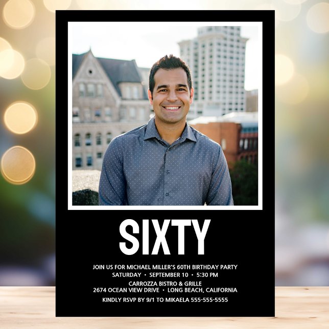 Modern SIXTY Photo 60th Birthday Party Invitation (Creator Uploaded)