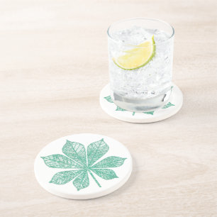 Modern Skeleton Green Maple Leaf Coaster