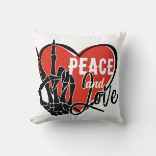 Modern Skeleton Hand Peace and Love Cushion