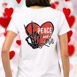 Modern Skeleton Hand Peace and Love  T-Shirt<br><div class="desc">Modern Skeleton Hand Peace and Love T-Shirt - This fun spooky skeleton hand making a peace sign with a red heart,  Peace and Love Valentine's Day shirt. Perfect for Halloween enthusiasts and lovers of all things spooky and scary. Perfect for birthdays and anniversaries too.</div>