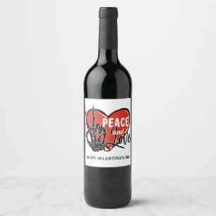 Modern Skeleton Hand Peace and Love Wine Label