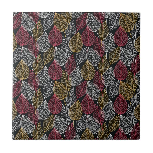 Modern Skeleton Leaves Autumn Pattern Ceramic Tile (Front)