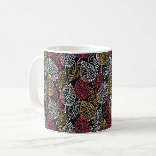 Modern Skeleton Leaves Autumn Pattern Coffee Mug (Front Left)