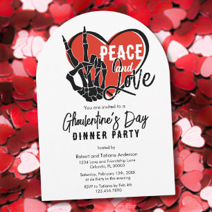 Modern Skeleton Peace & Love Valentine's Day Party Invitation