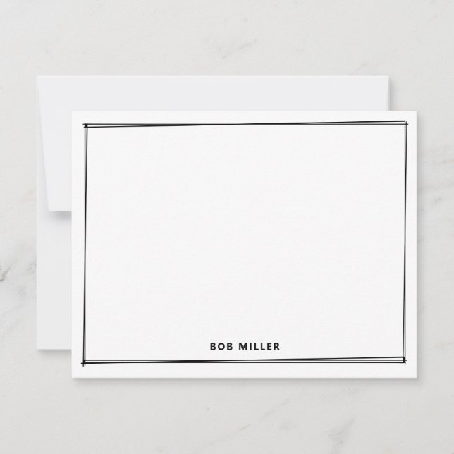 Modern Sketch Border Black and White Flat Card (Front)