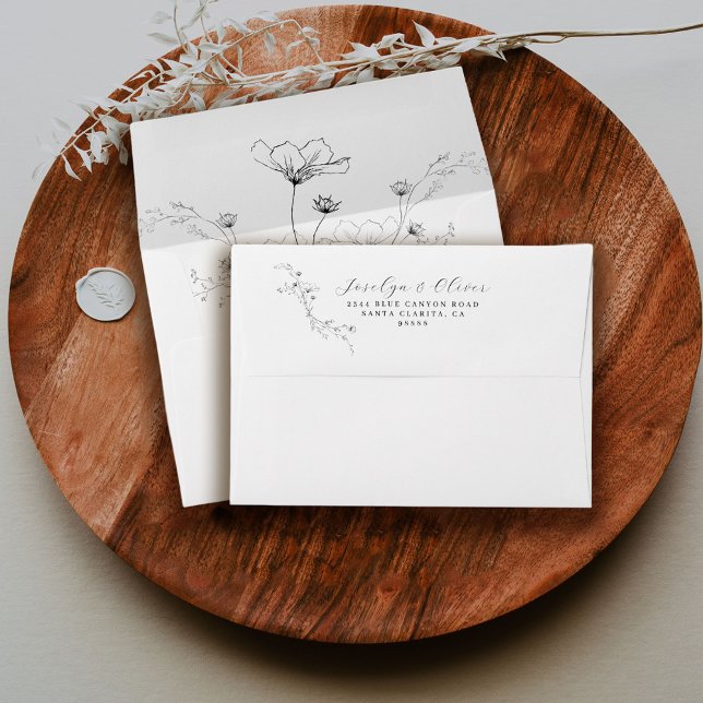 Modern Sketched Floral Rustic Wedding Lined Envelope (Creator Uploaded)
