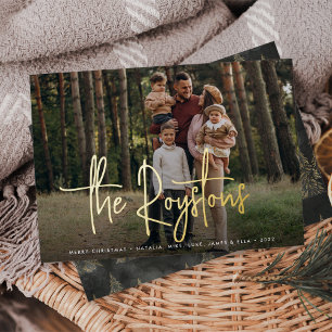 Modern Sketched Signature Horizontal Photo Foil Holiday Card