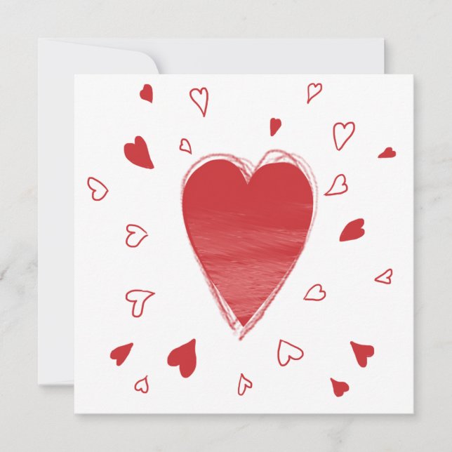 Modern Sketchy Red Love Hearts Holiday Card (Front)