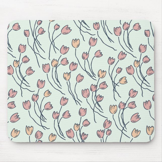 Modern Sketchy Tulips Pattern | Cottage Sage Mouse Pad (Front)