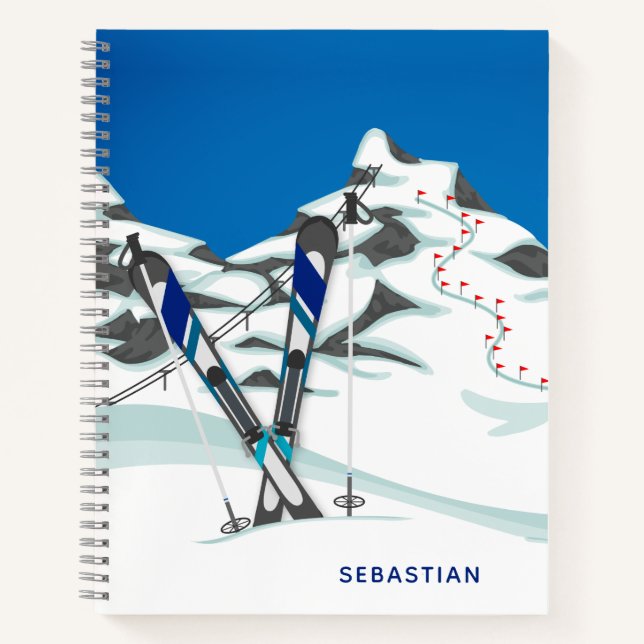 Modern Skiing Winter Ski Slopes Personalised Notebook (Front)
