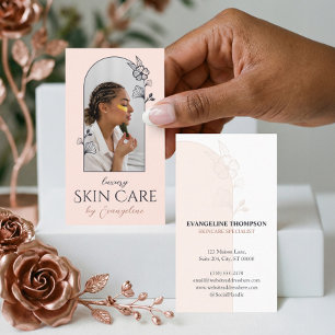 Modern Skincare Esthetician Floral Rose Arch Photo Business Card