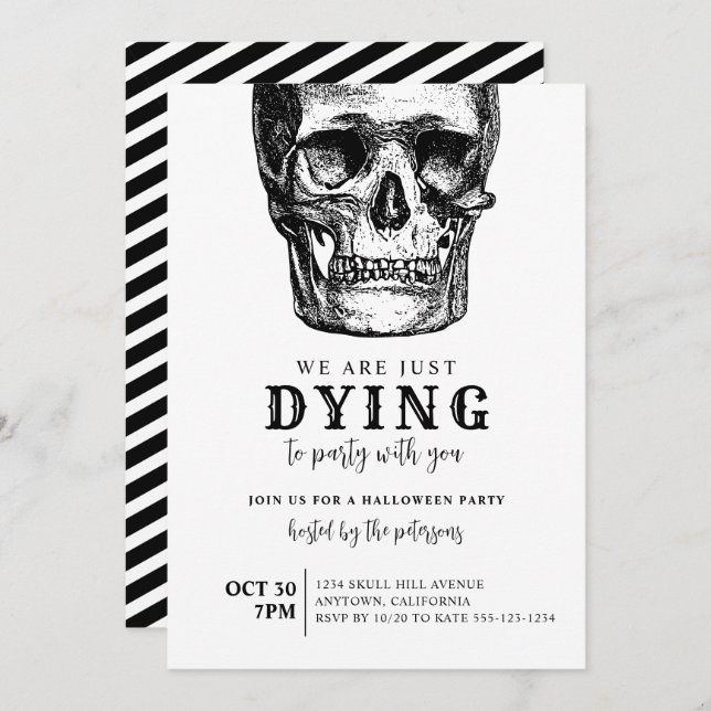 Modern Skull Adult Halloween Costume Party Invitation (Front/Back)