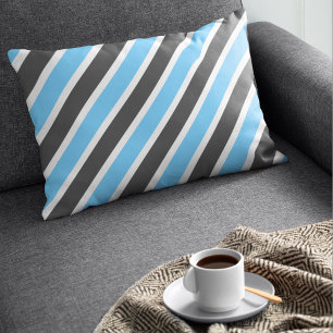 Modern Sky Blue and Dark Grey Stripes Decorative Cushion