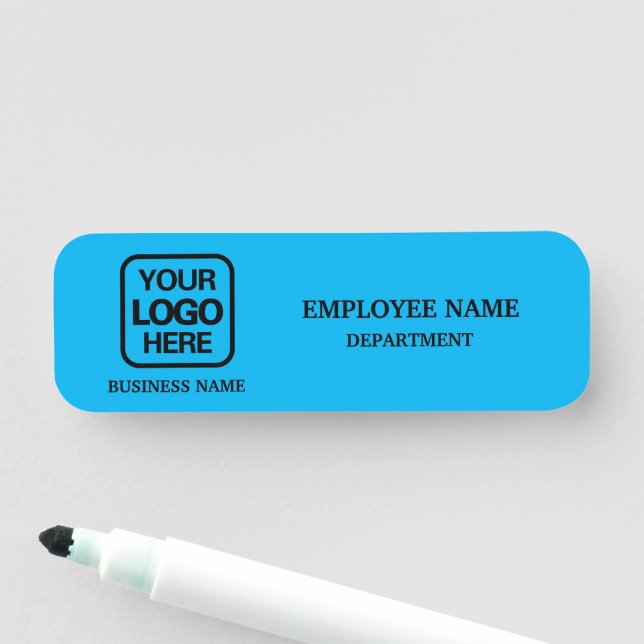 Modern Sky Blue Custom Business Name Tag (In Situ)