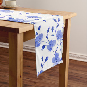 Modern Sky Blue Daisy Floral Short Table Runner